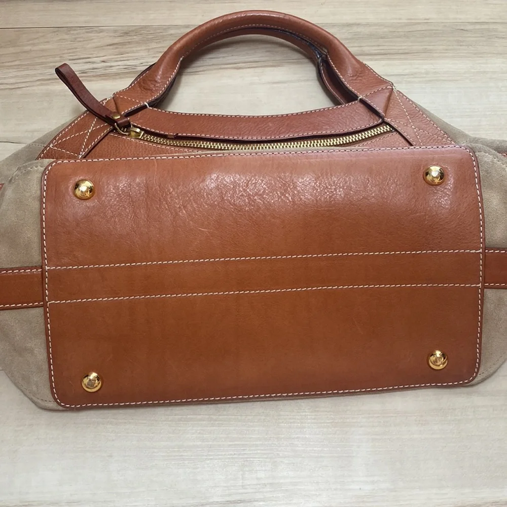 NWOT Kate Spade Tan & Brown Handbag. Tan Suede and Brown Leather.MagneticClosure